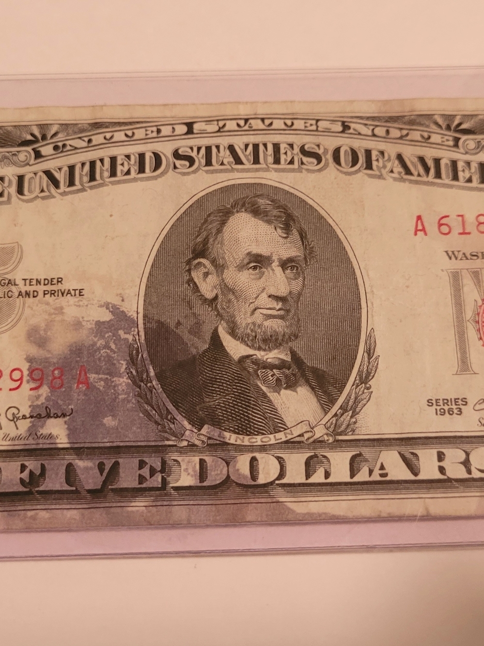 United States Five Dollar Bill - Abraham Lincoln Portrait